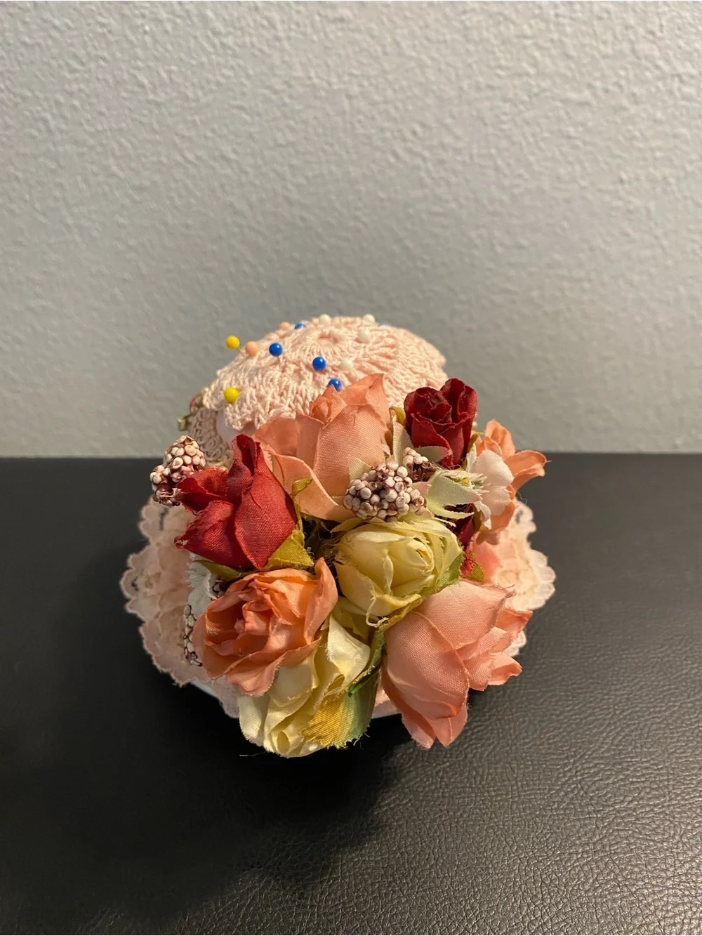 Vintage pin cushion with decorative Trim